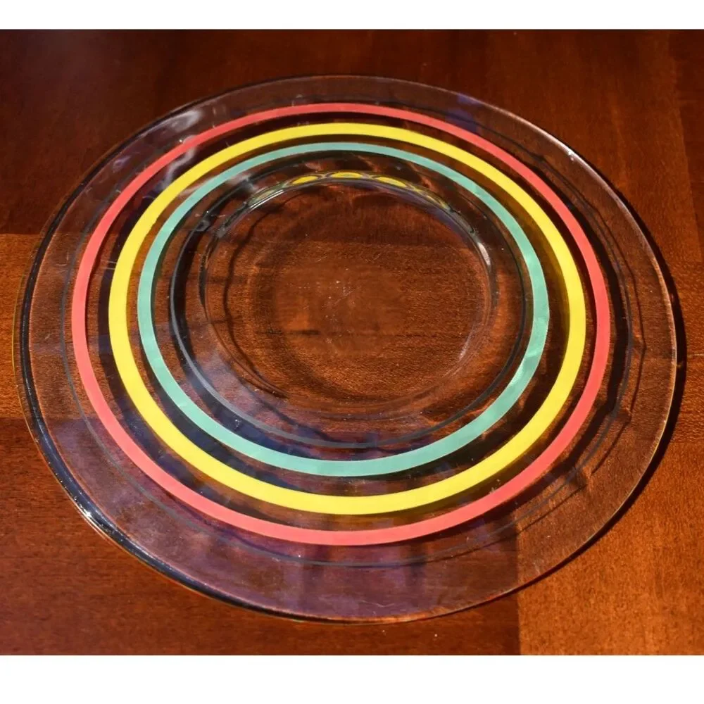 12-Piece Vintage Fiesta Go-Along Glass Set, Red, Yellow, Green, and Black Bands